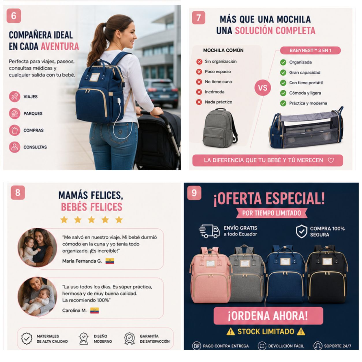 Mochila Pañalera Bebé 3 en 1 con Cuna Portátil USB Impermeable BabyNest™