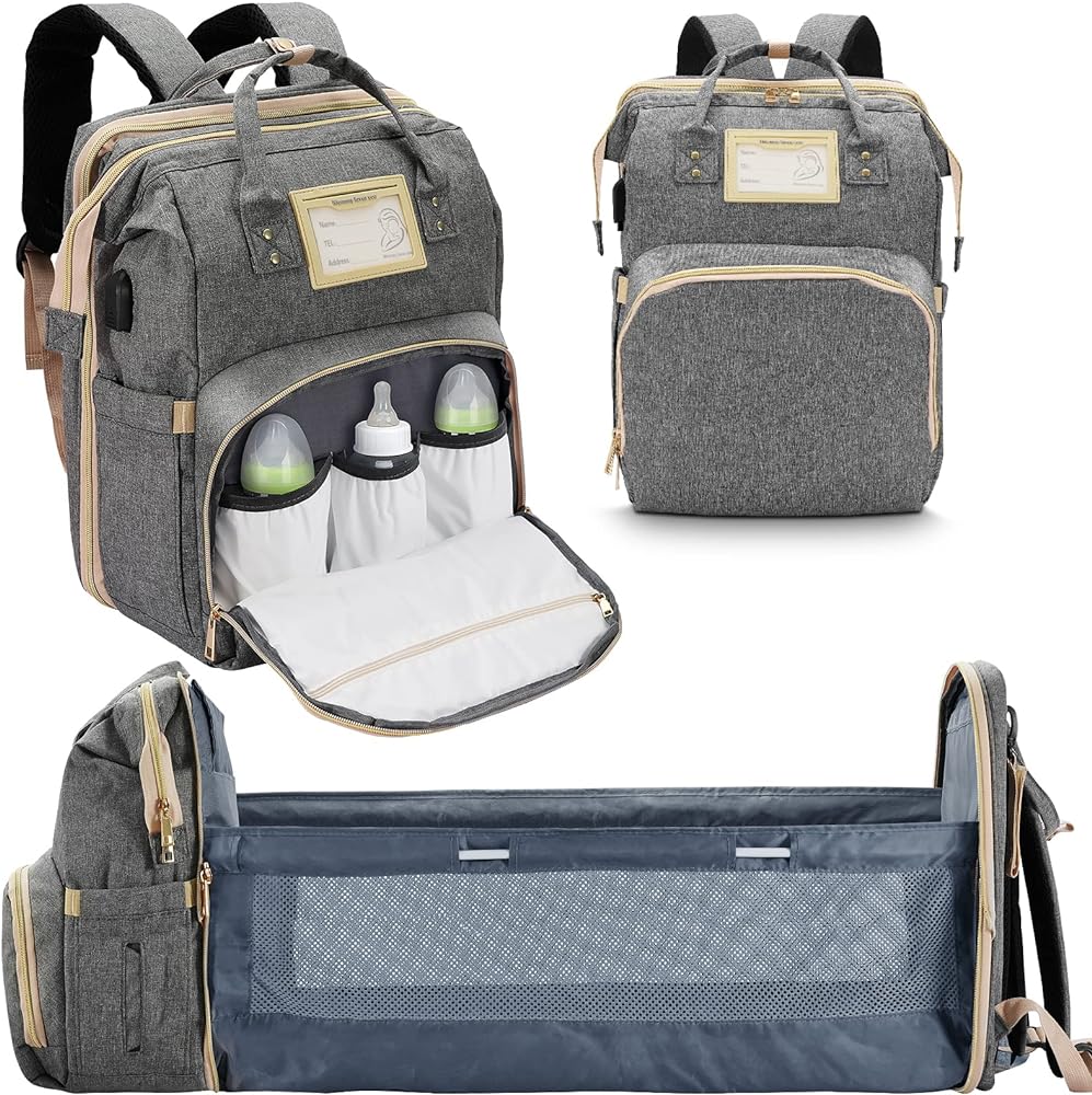 Mochila Pañalera Bebé 3 en 1 con Cuna Portátil USB Impermeable BabyNest™