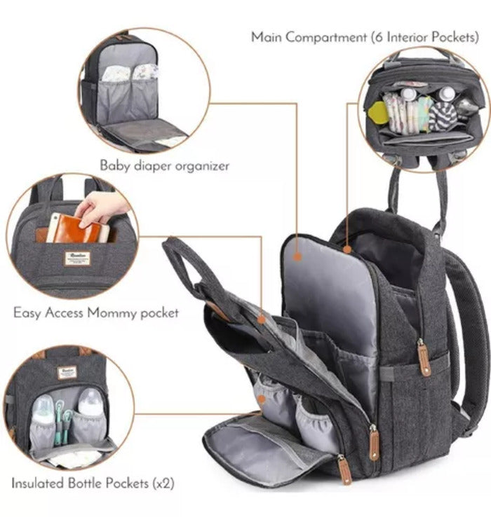 Mochila Pañalera Bebé 3 en 1 con Cuna Portátil USB Impermeable BabyNest™