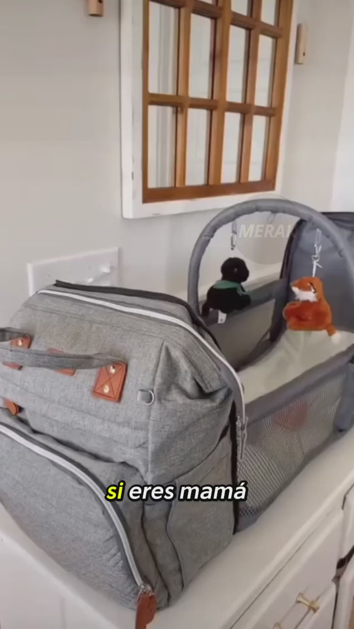 Mochila Pañalera Bebé 3 en 1 con Cuna Portátil USB Impermeable BabyNest™
